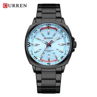 Reloj de cuarzo CURREN 8455 para hombre, moda de negocios de ocio, pantalla analógica plateada negra, correa de acero inoxidable para regalo masculino