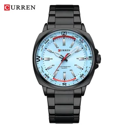 CURREN 8455 Men Quartz Watch Leisure Business Fashion Black Silvery Analog Display Stainless Steel Strap for Male Gift