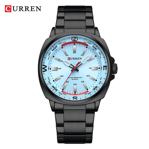 Reloj de cuarzo CURREN 8455 para hombre, moda de negocios de ocio, pantalla analógica plateada negra, correa de acero inoxidable para regalo masculino