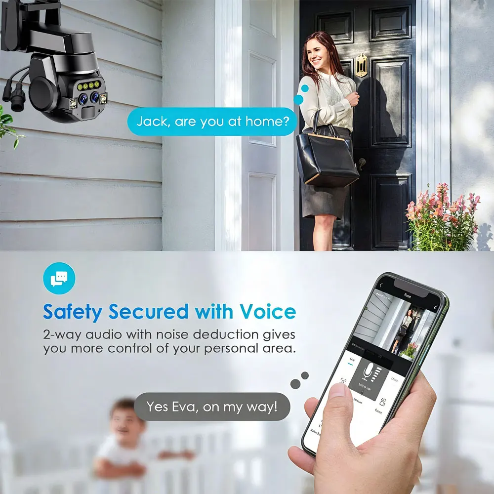 Carecam Pro 10X Optical Zoom 8MP 4K Dual Lens PTZ WiFi Camera Dual Screen AI Auto Tracking Two Way Audio Outdoor Security Surveillance Camera