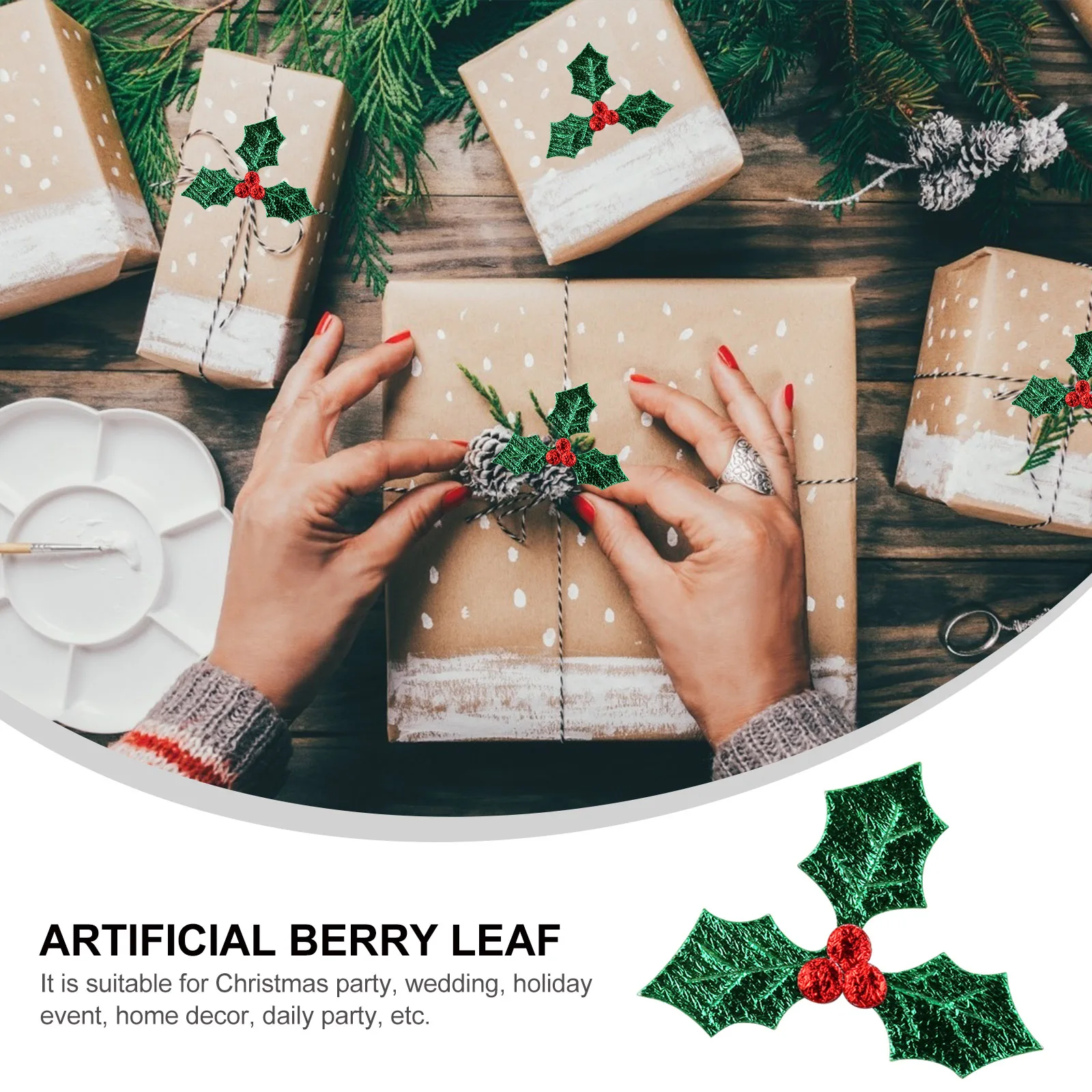 100pcs Christmas Artificial Leaf naments Picks Decor Premium Cloth Fabric Miniature Berry Leaves Xmas Party Home Greenery - Image 5