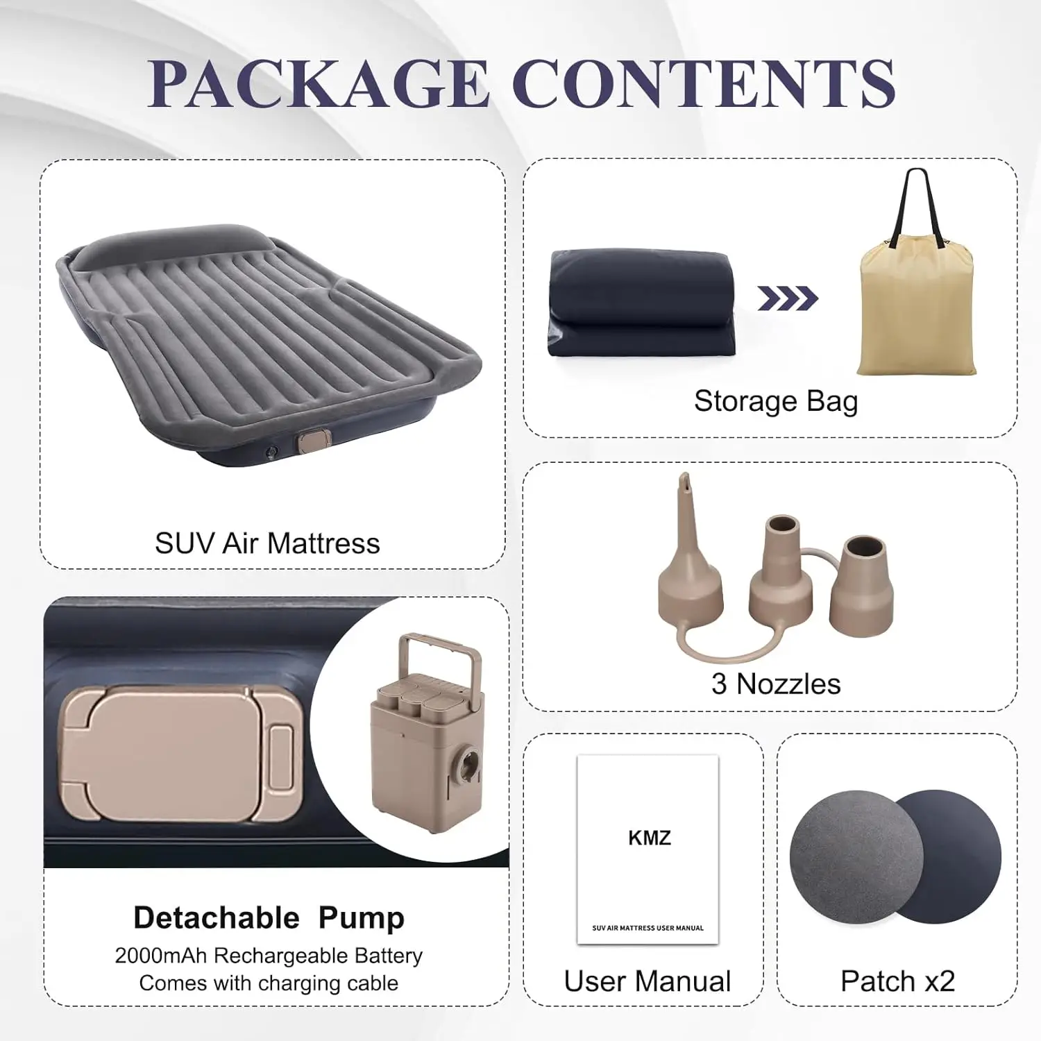 Materasso ad aria autogonfiabile con pompa elettrica, gonfiaggio/sgonfiaggio di 90 secondi, parte superiore floccata, borsa per il trasporto per campeggio e viaggi