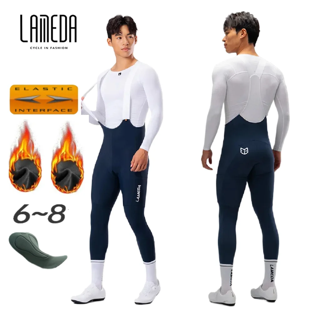 New Men's Cycling Bib Trousers with thermal fabric Winter fleece cycling trousers with Elastic Interface pad,and Dual sidepocket