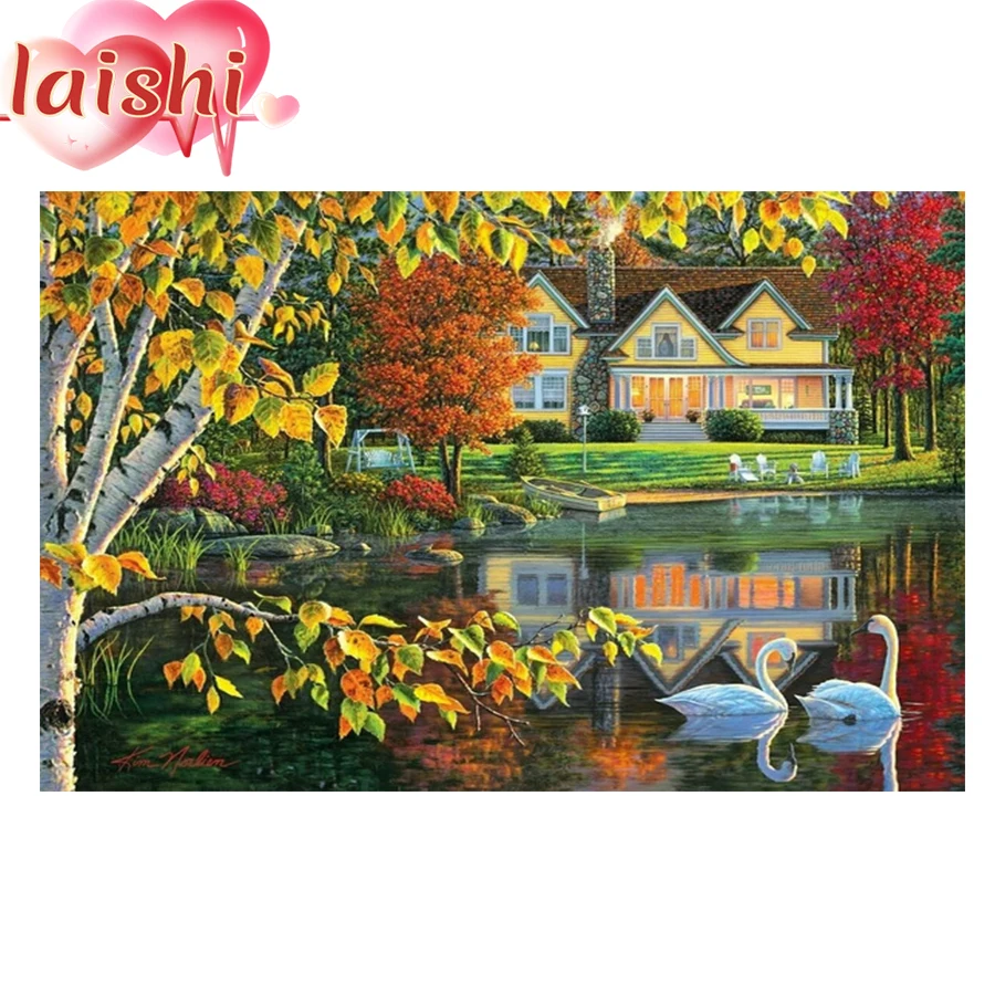 

5D DIY Diamond Painting Tree duck river house Full Drill Square /round Embroidery Mosaic Art Pictures of Rhinestones Decor Gift