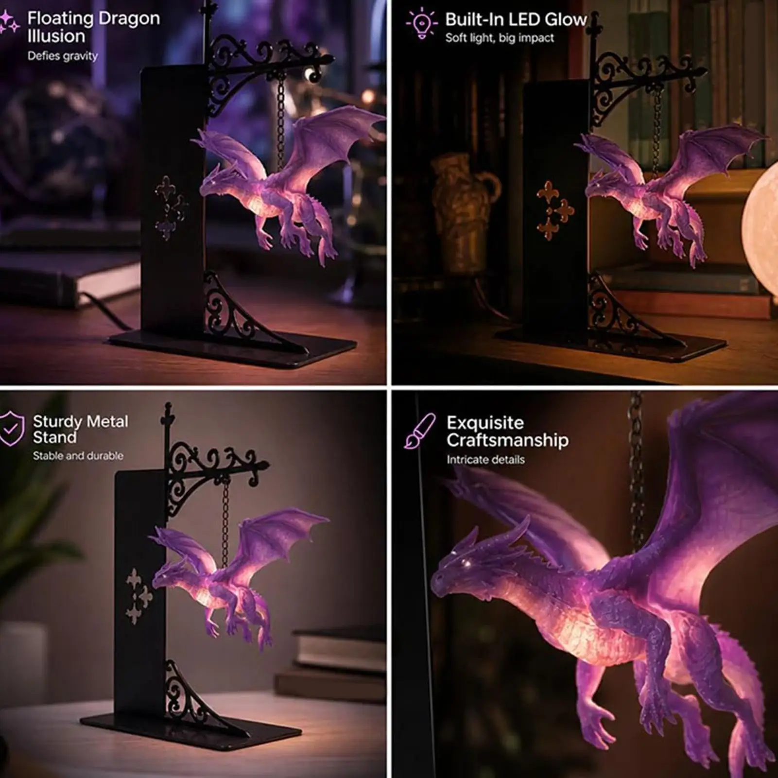 Floating Dragon Bookshelf Lamp Flying Dragon Bookshelf Lights Ornament Enchanting Floating Dragon Night Light Home Decor