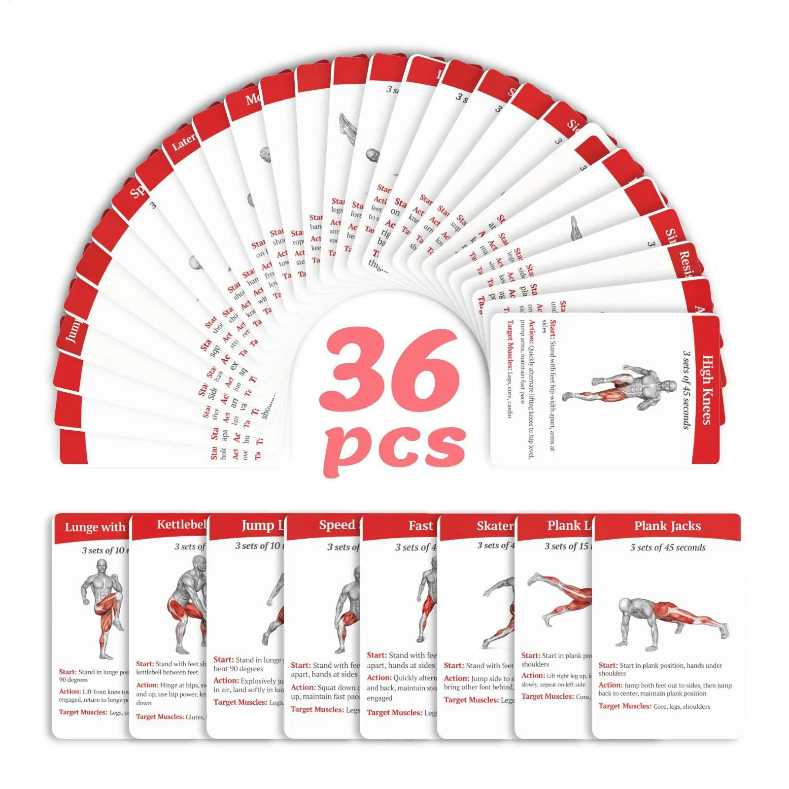 Picture 3: Workout Cards Exercise Deck 36pcs Portable Fitness Training Guide Home Gym Workout Cards for Women Men Beginner Advanced Train