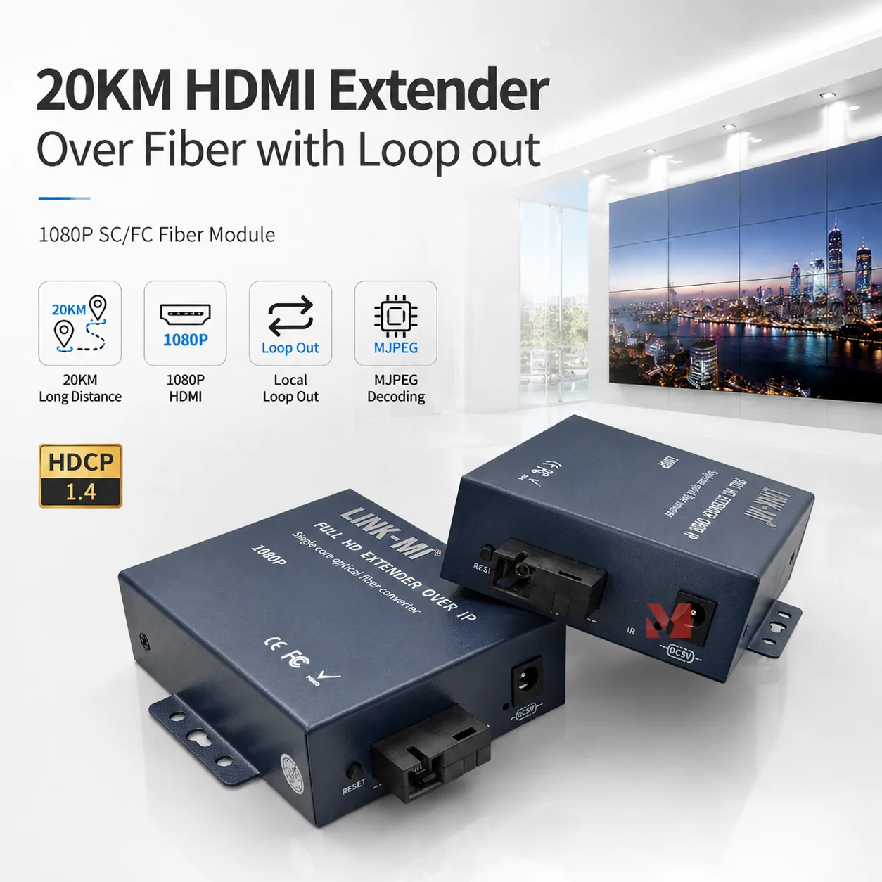 HDMI Fiber Extender 20KM 1080P With Loop Out SC FC Fiber Module HDMI Over Fiber Optic Extender HDCP1.4 IR Optional