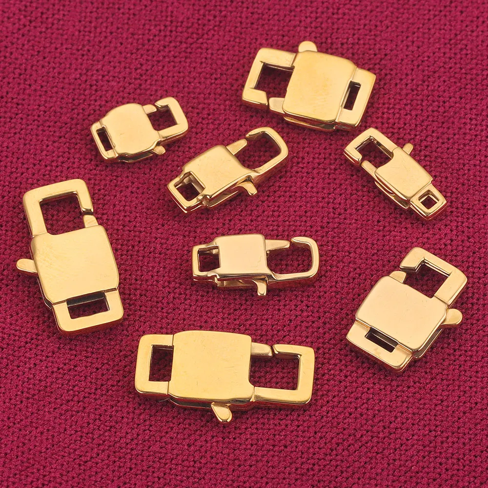 4pcs NEW Stainless Steel Square Buckle Gold Plated Lobster Clasps Hooks Connectors Necklace for DIY Jewelry Making Supplies Bulk