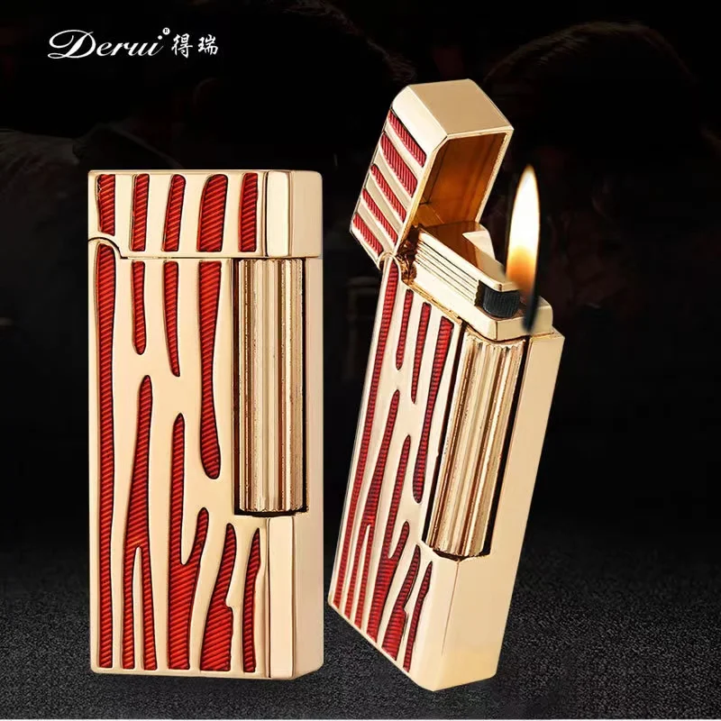 DERUI Metal Narrow Edition Butane Gas Lighter Side Grinding Wheel Ignition Open Flame Lighters Smoking Accessories Gadget No Gas