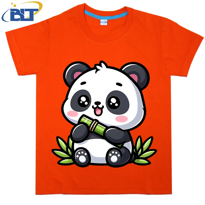 

Panda with Bamboo printed kids T-shirt summer pure cotton short-sleeved casual top suitable for both boys and girls