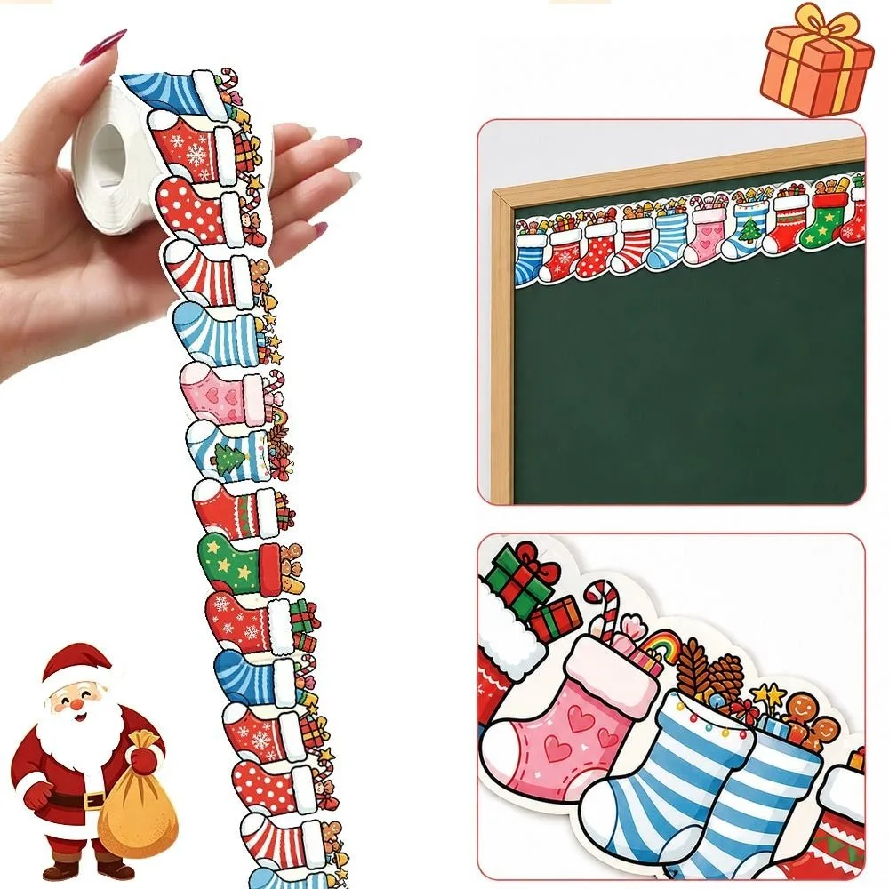 Christmas Stocking Bulletin Board Border 10m/Roll Cuttable Classroom Border Trim Scalloped Edge Border Trim Roll Classroom Decor