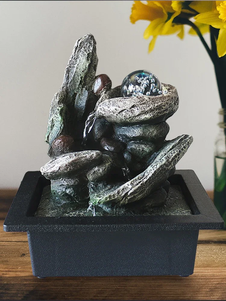 

Lucky Wealth Feng Shui Ornaments Flowing Water Sound Desktop Waterfall Fountain Simulation Rockery Home Decorations