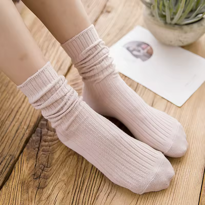 1 Pair Retro Women Cotton Loose Socks Autumn Winter Knitting Solid Color Long Black Korean Japanese Student Girls Stockings - Image 4