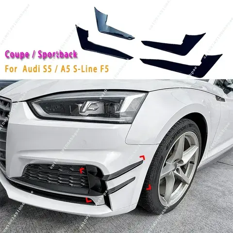 아우디 S5 / A5 S-라인 F5 쿠페/스포츠백 2016-2019 용 전면 사이드 스플리터 자동차 프론트 카나드 스포일러 송곳니 바디 키트 트림 스티커