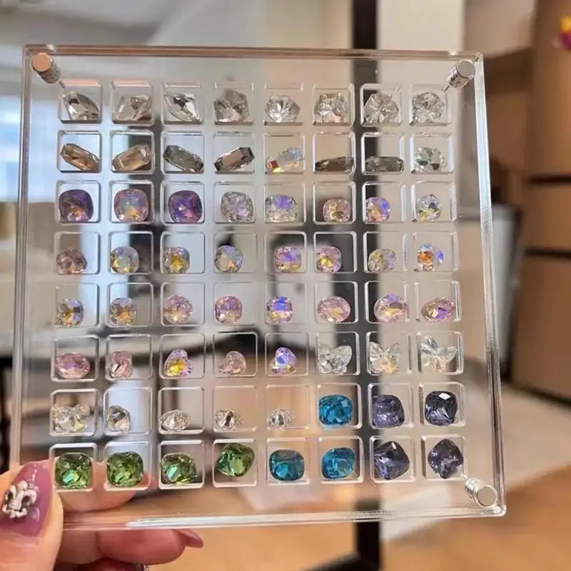 36/64/100 Grids Clear Acrylic Nail Rhinestone Display Organizer Crystal Diamond Stone Storage Box Jewelry Container Decoration