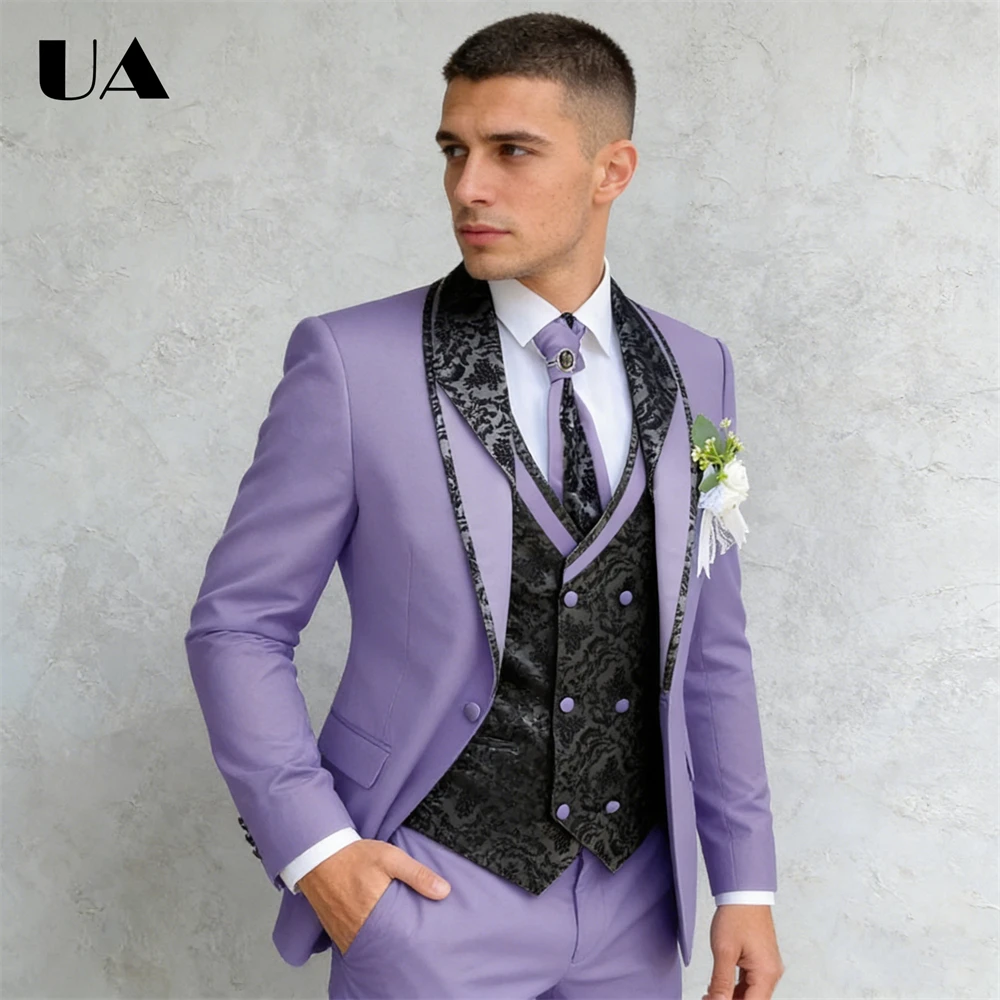 

Fashionbale Paisley 3-Piece Suit Set for Formal Occasions, Jacket Vest Pants Jacquard Suit Tuxedo Evening Prom Suit Attire