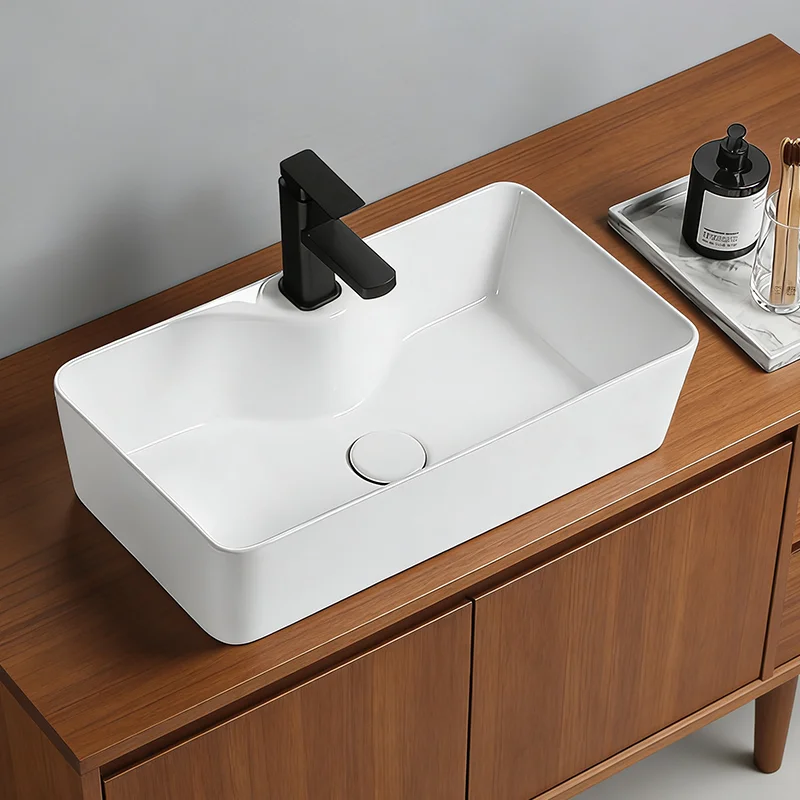 Elegant Ceramic Vessel Sink, Rectangular Design Ceramic Wash Basin - Ideal for Modern Bathroom Fixtures, Suitable for Dressing Rooms, Vanities, Bathrooms view 6