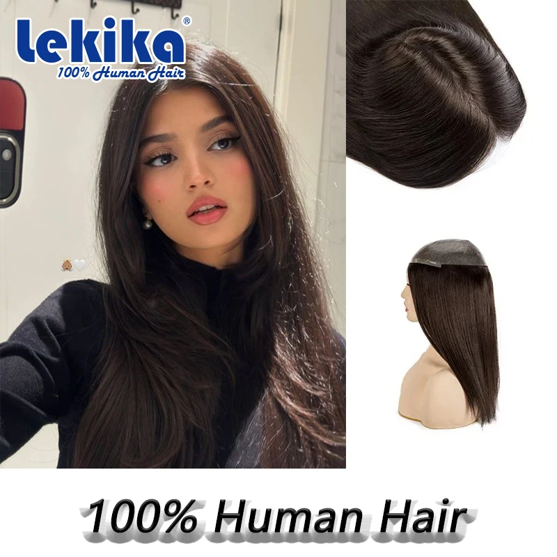 

Toupee PU Women's Hairpiece Human Hair Replacement System for Women 16inches Long Hair Natural Women's Capillary Prosthesis