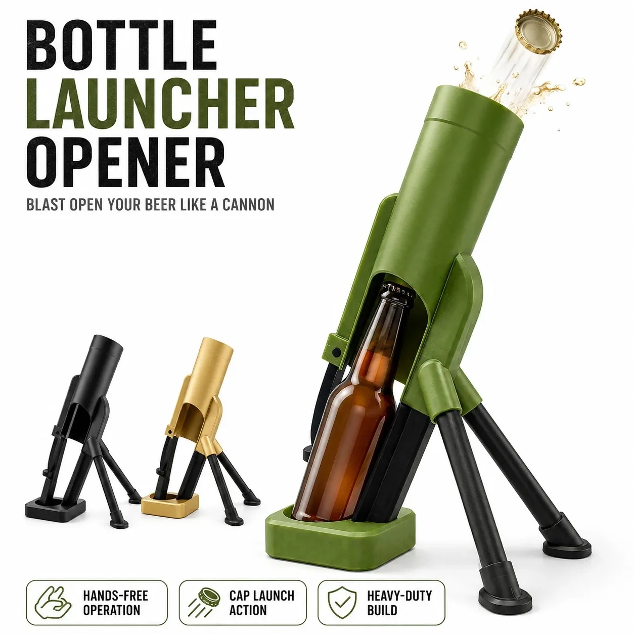 New Upgraded Version Beer Bottle Mortar Bottle Opener,330ml Mortar Beer Bottle Opener Heavy-Duty Tactical Cap Launcher