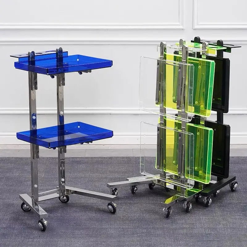 Barber shop trolley foldable hair shop special stainless steel perm and dyeing cart