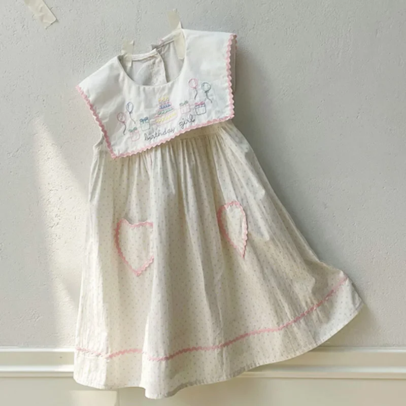 2025 New Summer Children Clothes 2-7Yrs Kids Princess Dresses Sleeveless Cotton Embroidery Baby Girl Birthday Party Dress