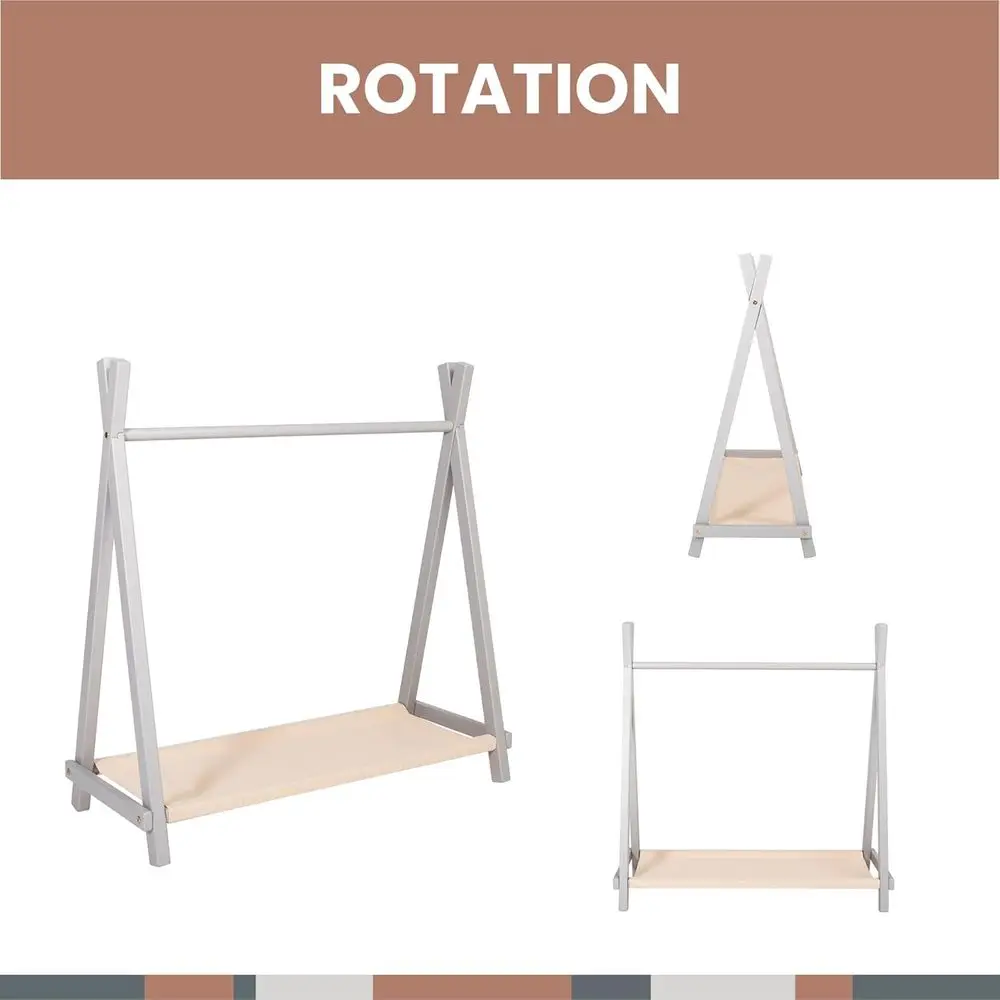 Stile Abbigliamento con portaoggetti, Abbigliamento in legno massello, Armadio per bambini, Abbigliamento in legno Appendiabiti in legno (Grigio)