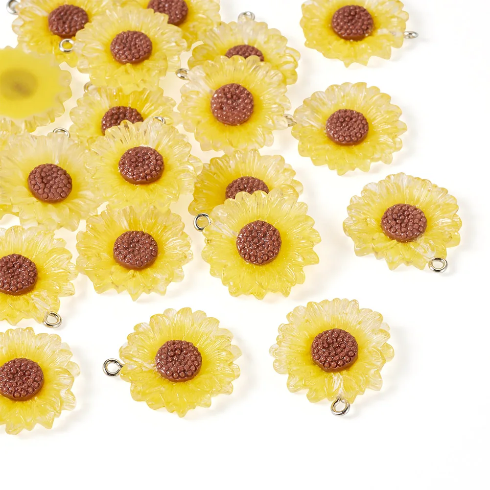 20pcs Sunflower Charms Translucent Resin Flower Pendants for Earrings Necklace DIY Jewelry Making Findings 24x5mm