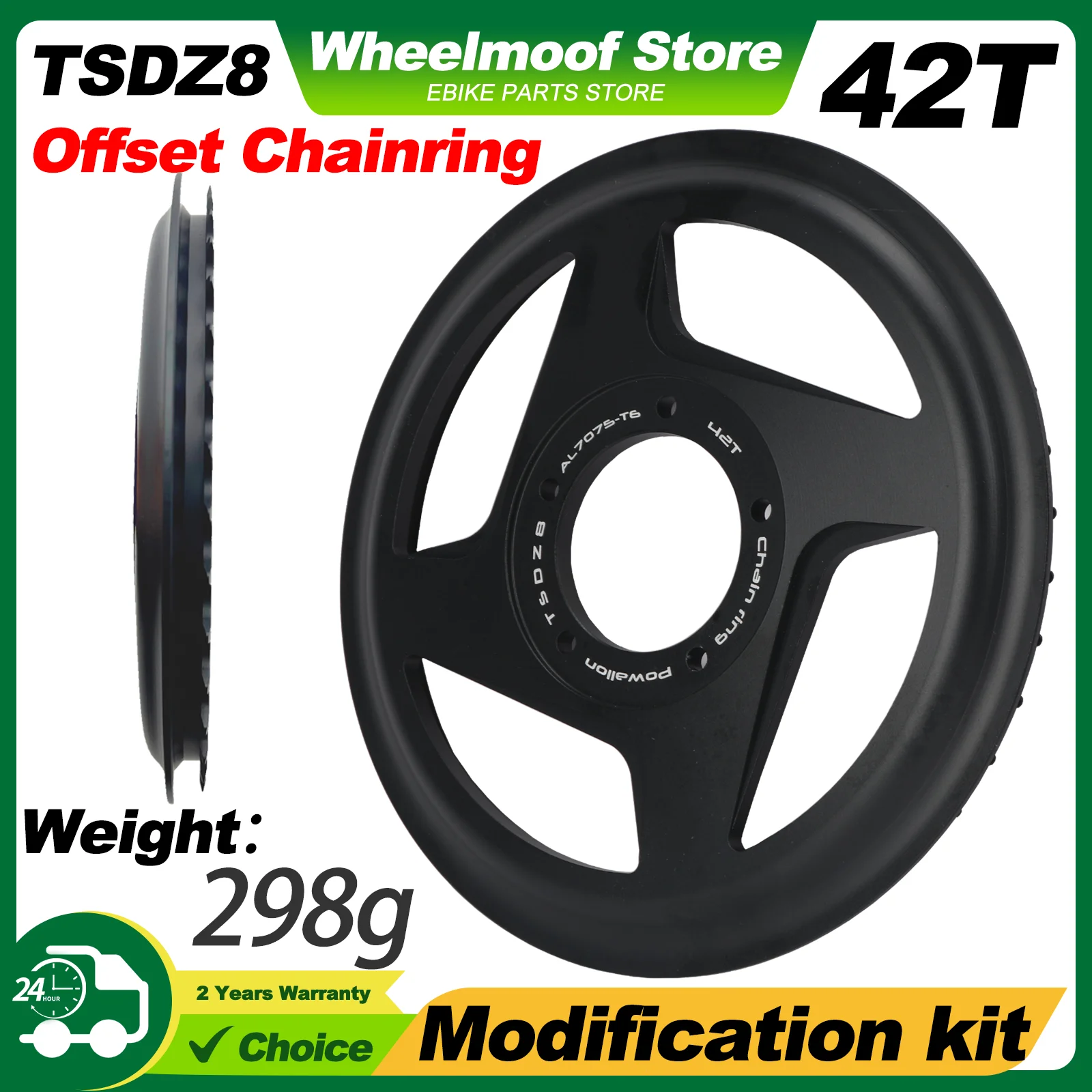 

Звездочка со смещением Powallon 42T для комплекта двигателя среднего привода Tongsheng TSDZ8 — встроенная защитная звездочка, идеально подходит для переоборудования электровелосипеда