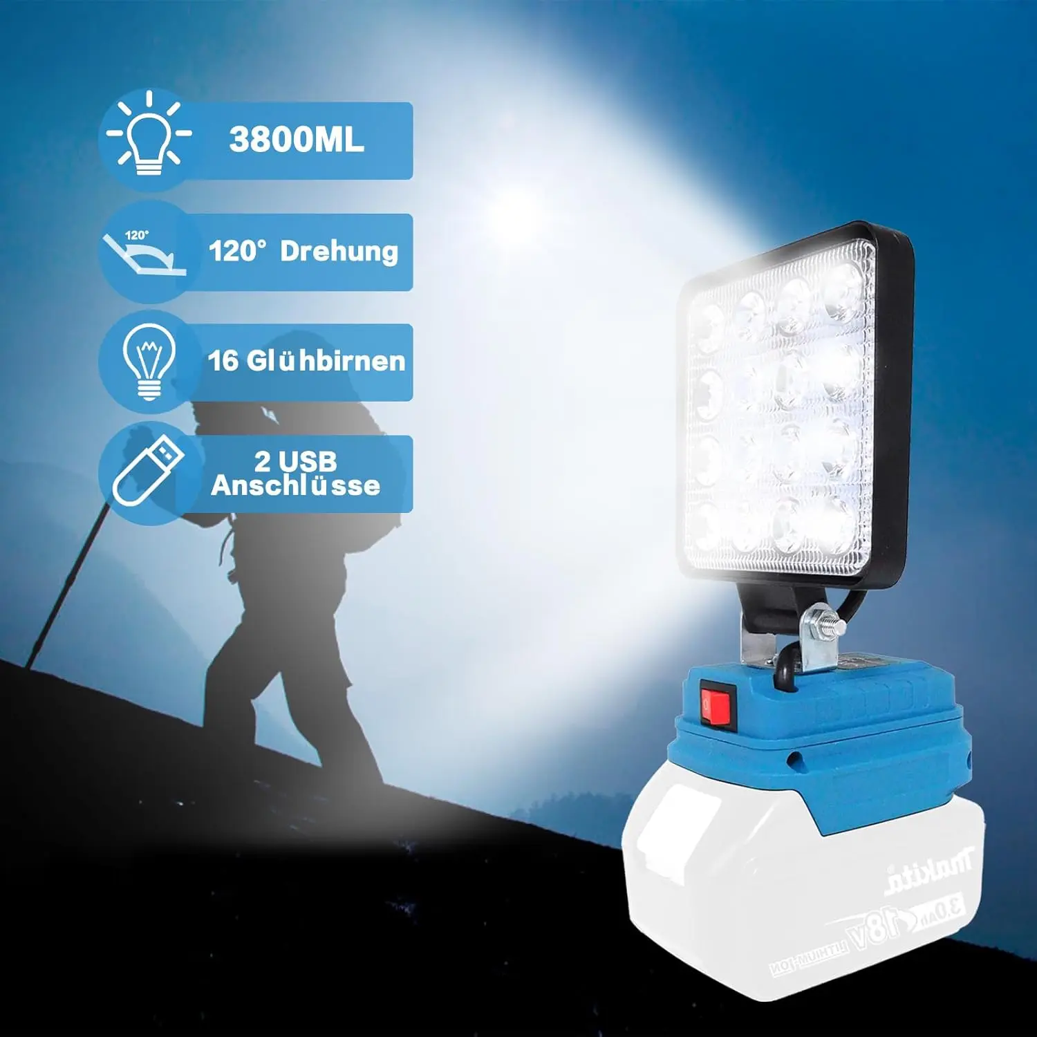 14.4V-18V 리튬 이온 배터리 랜턴 야외 손전등 3 인치 무선 LED 작업 조명 캠핑... - 5