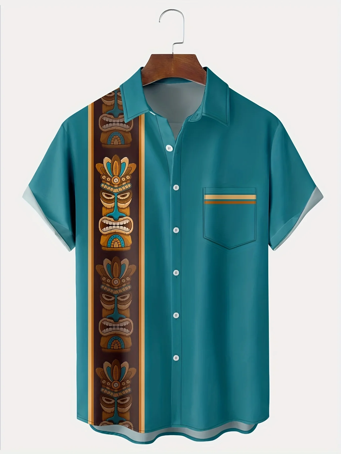 Chemise hawaïenne à manches courtes pour hommes, chemise de villégiature d'été, imprimé totem chimtribal, médicaments pour hommes