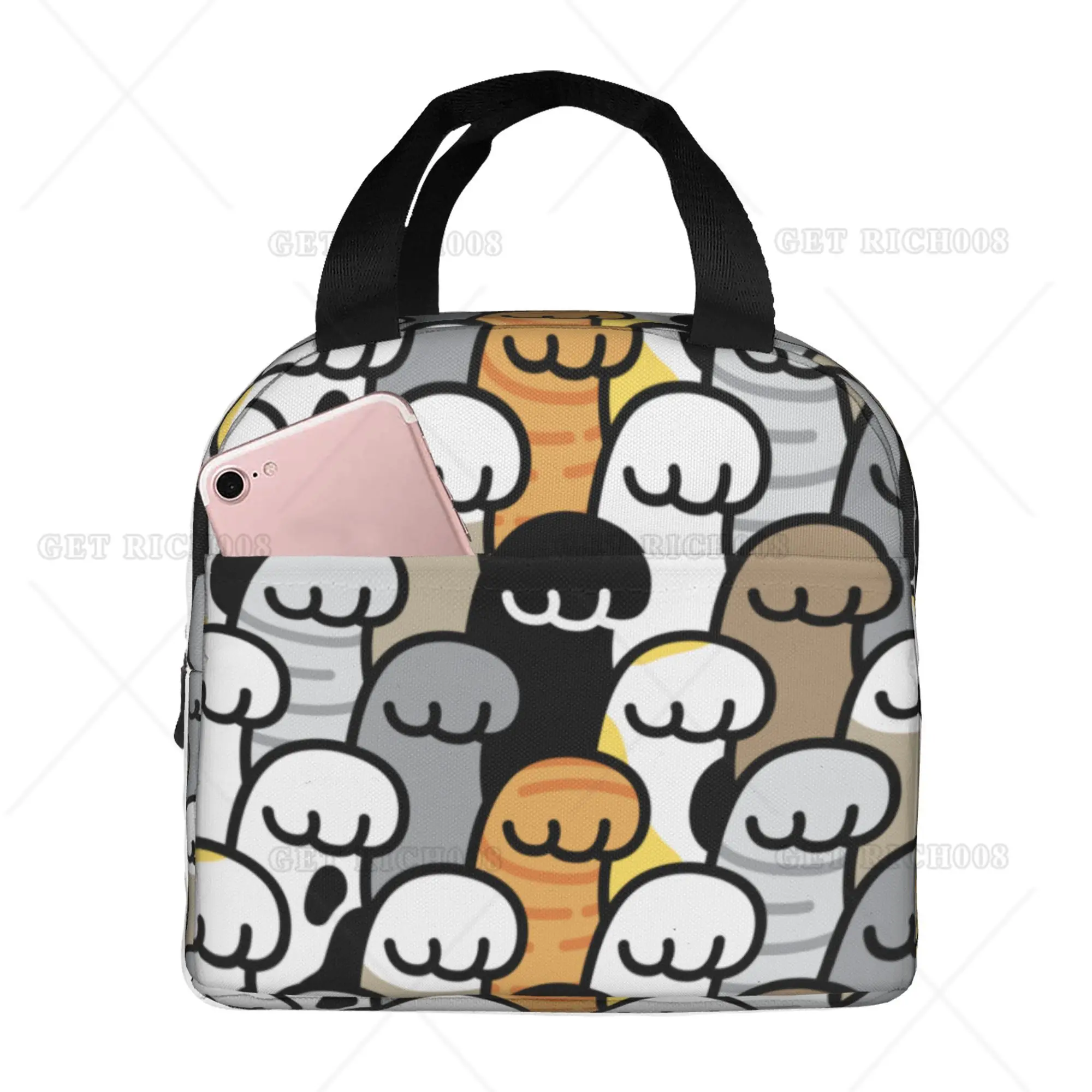 Schattige Kat Poten Dier Lunch Tas Klein Voor Mannen Vrouwen Kinderen Buiten Picknick Werk School Lunchbox Tas Geïsoleerde Print Cadeau Xmas