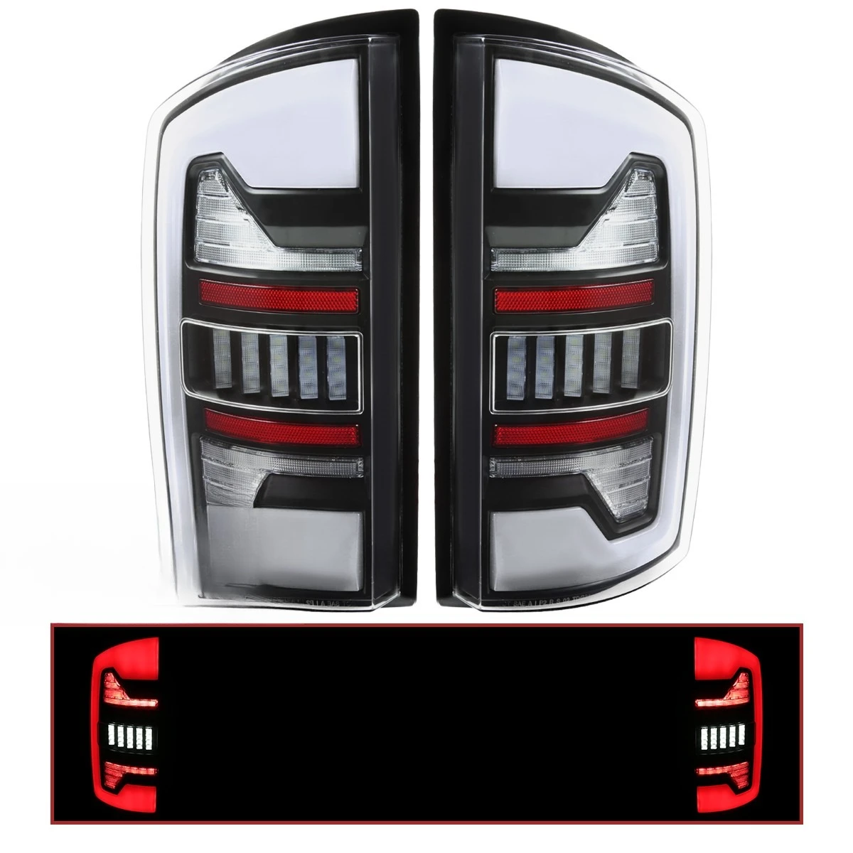 

Black LED Tail Lights Fits 2002-2006 Dodge Ram 1500 2500 3500 Pickup Lamps LH+RH