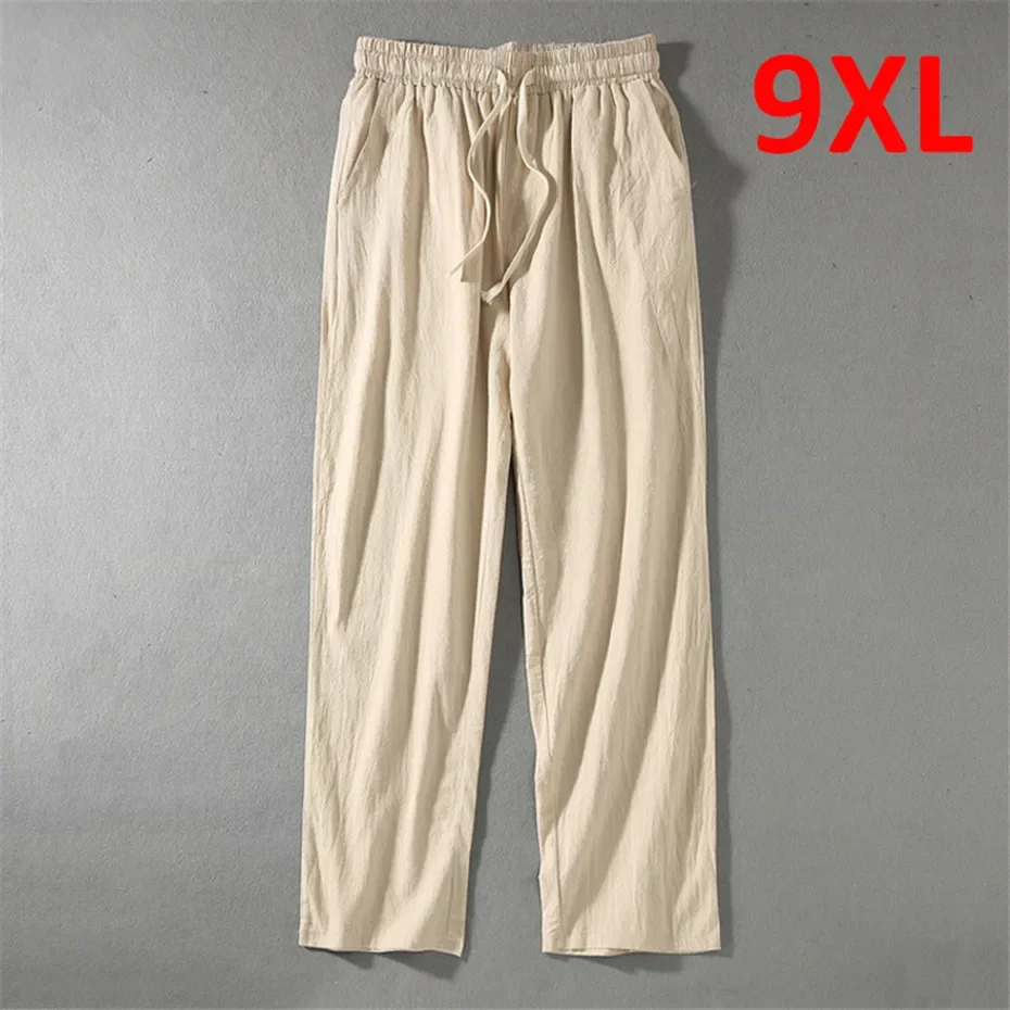 

Linen Pants Men Plus Size 9XL 8XL Pants Summer Linen Trousers Male Fashion Casual Solid Color Pants Big Size