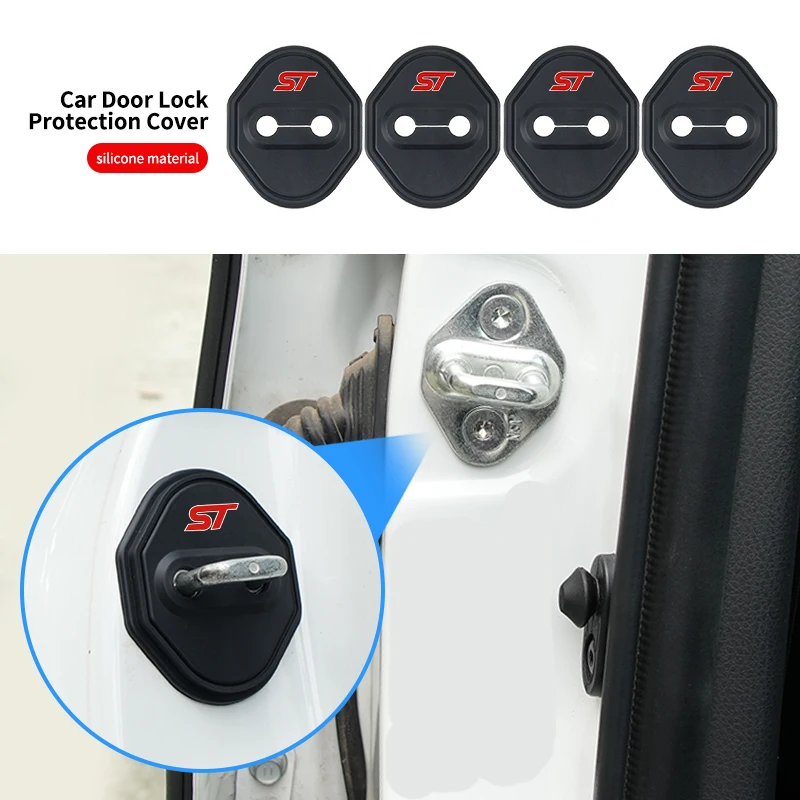 4-Piece Set of Universal Wear-Resistant Silicone Car Door Lock Covers For Ford ST Line Racing RS S Kuga Fiesta Focus Mustang