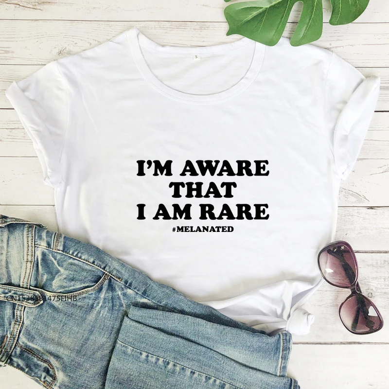 I'm Aware That I Am Rare Melanated T-Shirt Empowered Black Woman Tshirt Funny Black Girl Magic Melanin Top Tee Shirt Premium