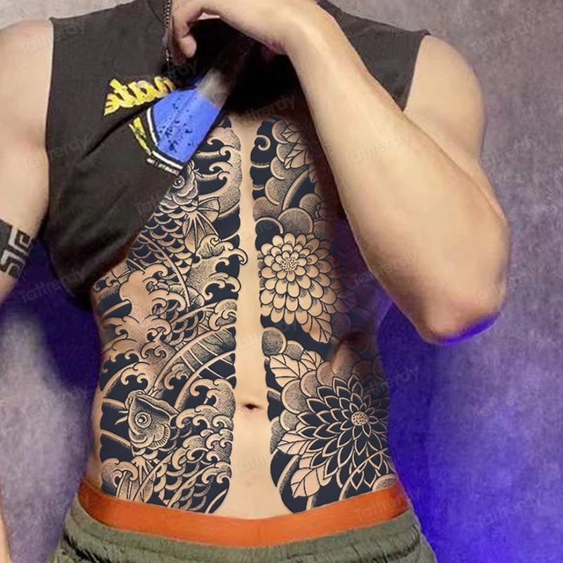 كامل الظهر الصدر العشبية عصير الحبر شبه الدائم لصاقات وشم 7-15 يوما طويلة الأمد المؤقتة وهمية الوشم الطوطم الرجال الكبار
