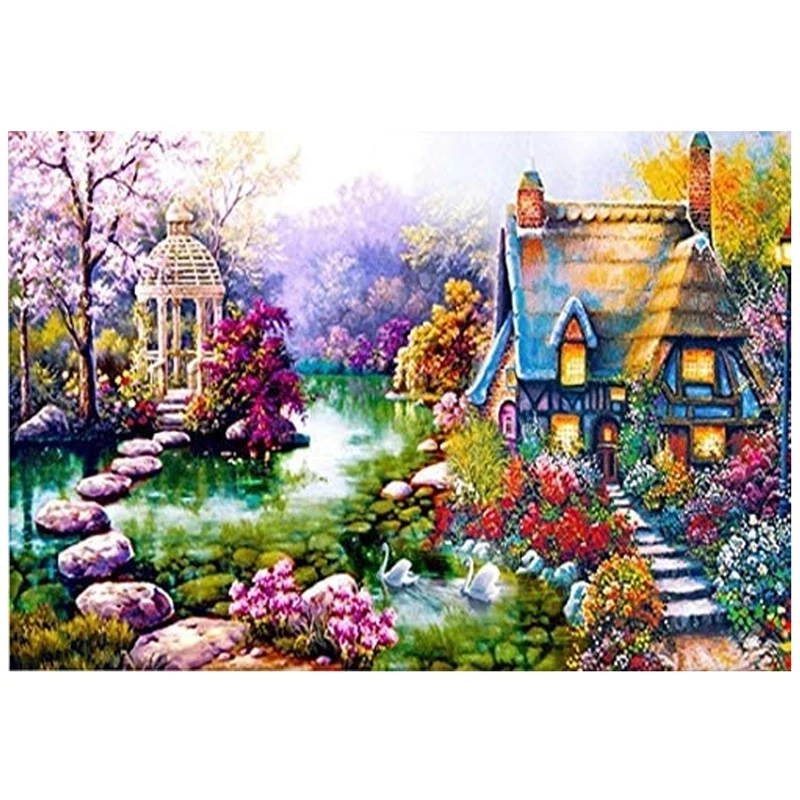 Zestawy do malowania diamentami dla dorosłych sztuka DIY pełne wiertło obraz Rhinestone haft kryształowy dekoracja ścienna domu domek