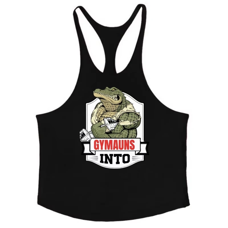 

Men's Crocodile Lifting Dumbbell Graphic Gym Stringer Vest - Fitness Bodybuilding Sportswear, Sleeveless Running Training Vest