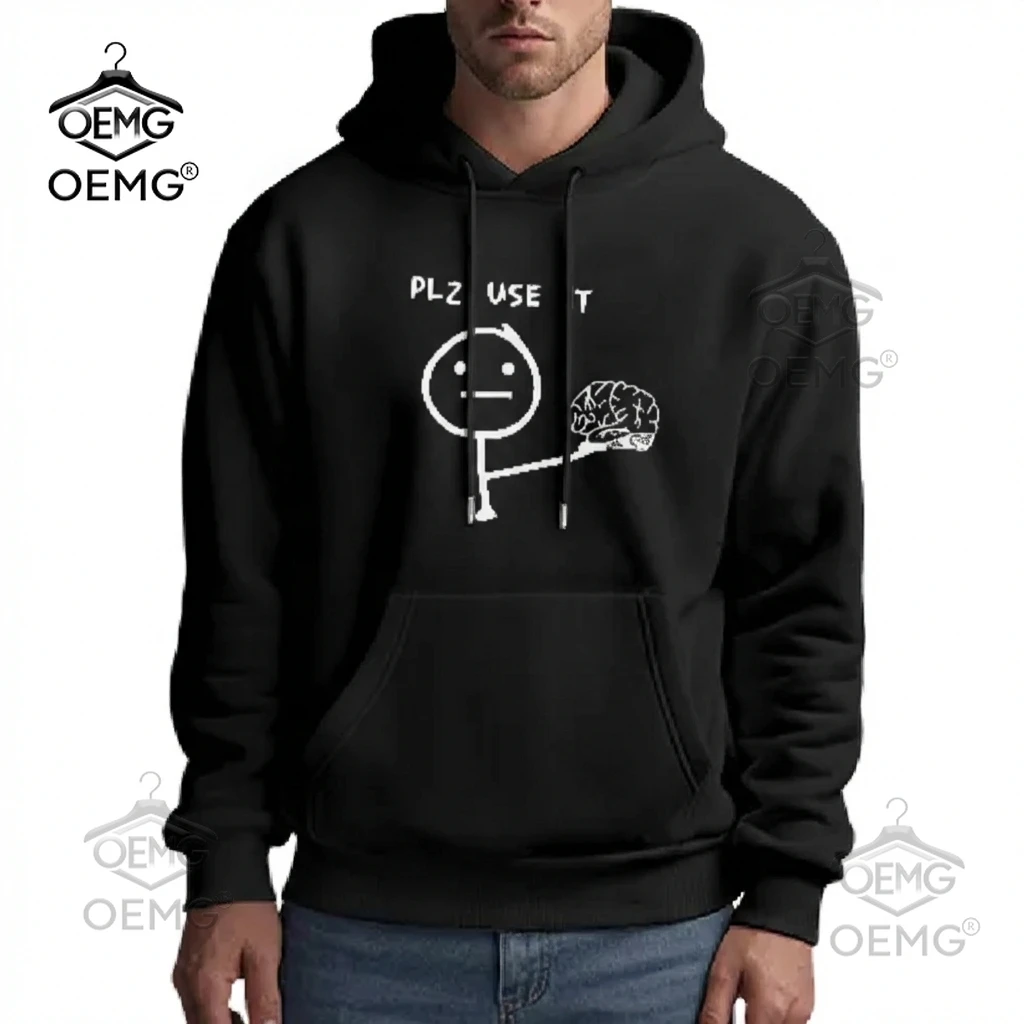 

Мужская модная толстовка с графическим принтом из полиэстера, удобная повседневная толстовка с принтом Plz Use It