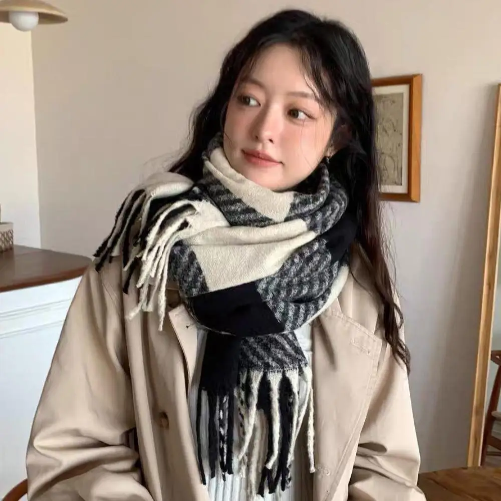 

Зимний шарф для женщин, кашемировое теплое однотонное одеяло из пашмины, двусторонняя шаль с имитацией кашемира, клетчатый шейный платок унисекс