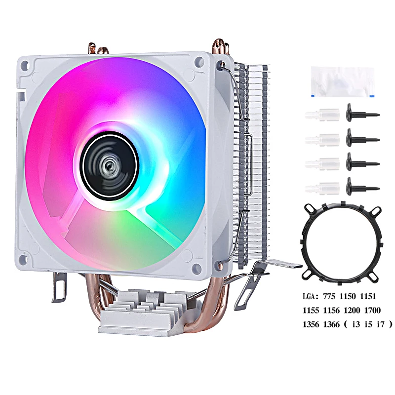 PC efisien 2 panas pipa Host CPU kipas pendingin cocok untuk menginstal LGA775 1150 1151 1155 1200 1700 1366 (i3 i5 i7)AMD