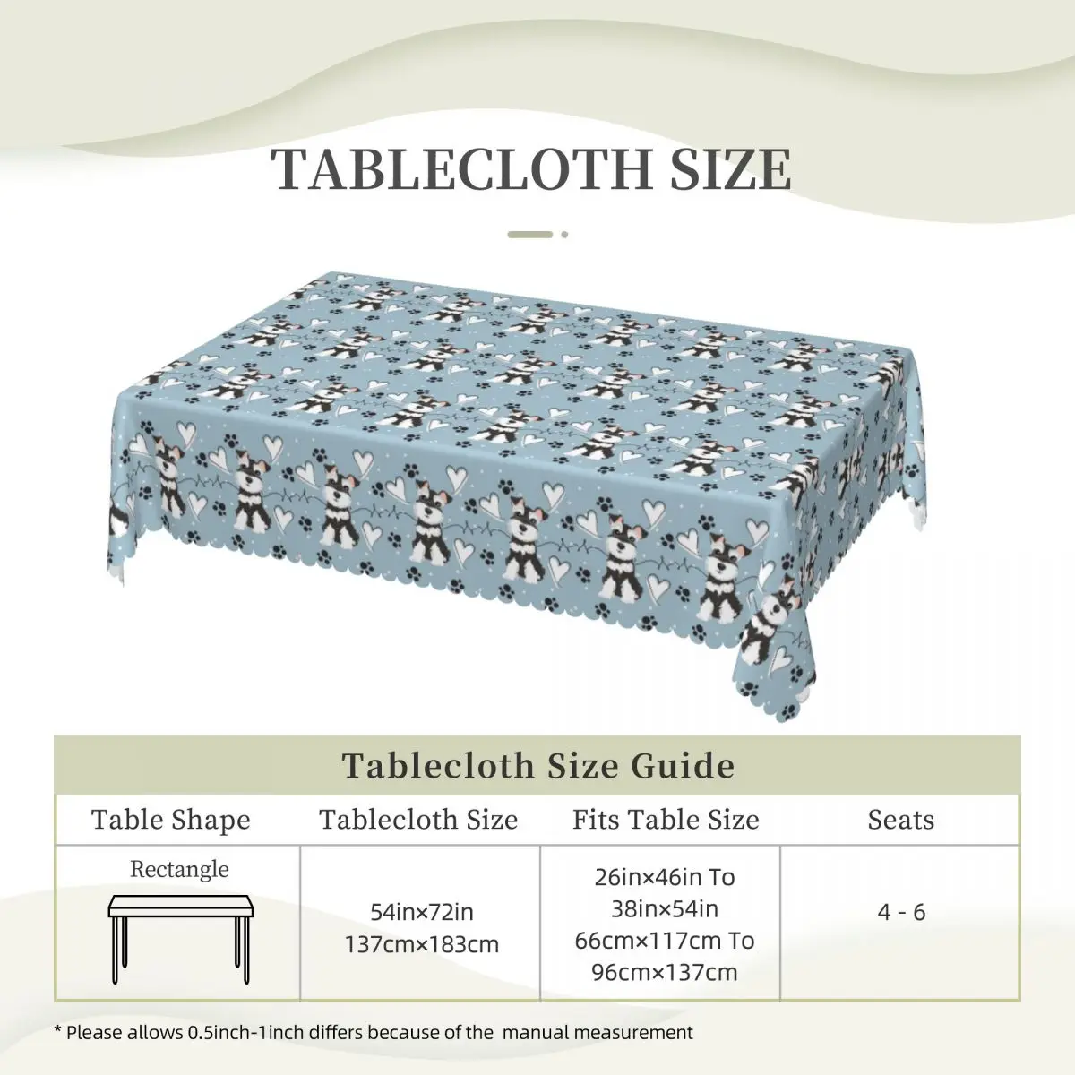 Love Black And White Miniature Schnauzer Customized Rectangular Tablecloth Waterproof Table Cover for Dining Events Table Cloth