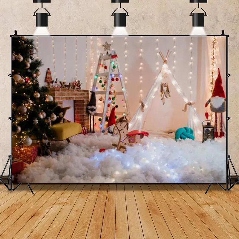 

SHUOZHIKE Christmas Photography Background Fireplace Christmas Tree Backdrops For Photo Studio Props SD-07