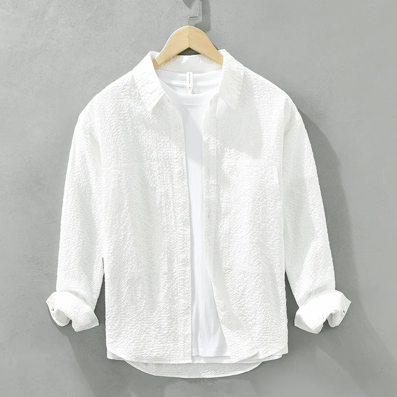 

Textured Long Sve Casual irt Men's Autumn New Sle Retro Japanese Loose Fit irt Versatile Loose Polyester Fiber irt