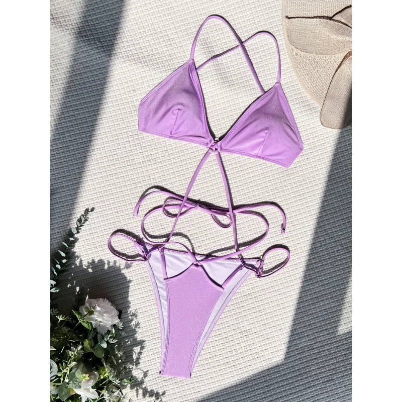 Bikini Double New One-Piece Swimsuit Sexy Bikini Swimming Suit Women's Cross Swimsuit Solid Colorbikini6447