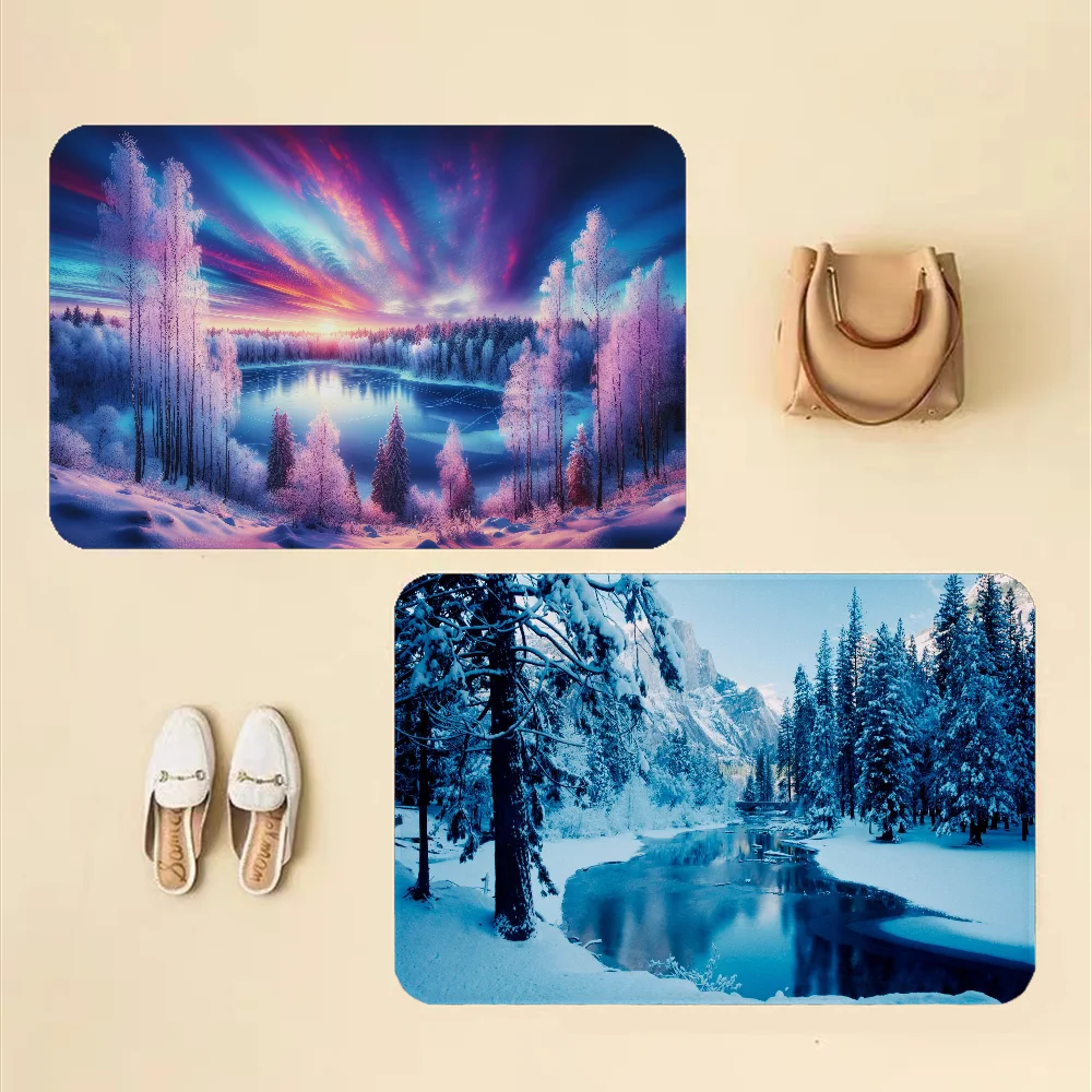 

Winter Landscape Floor Mat Long Rugs Nordic Style Home Doormat Bathroom-Toilet Mats Bedroom Modern Home Decor