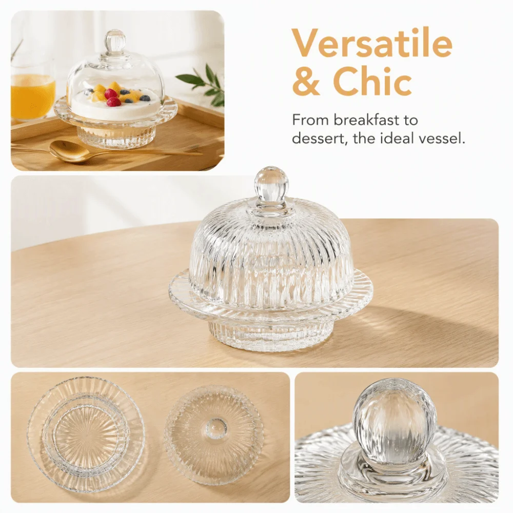 Multi-Purpose Transparent Dessert Bowl Exquisite European-Style Tremella Glass Bowl High-End with Lid Yogurt Bowl Home Use