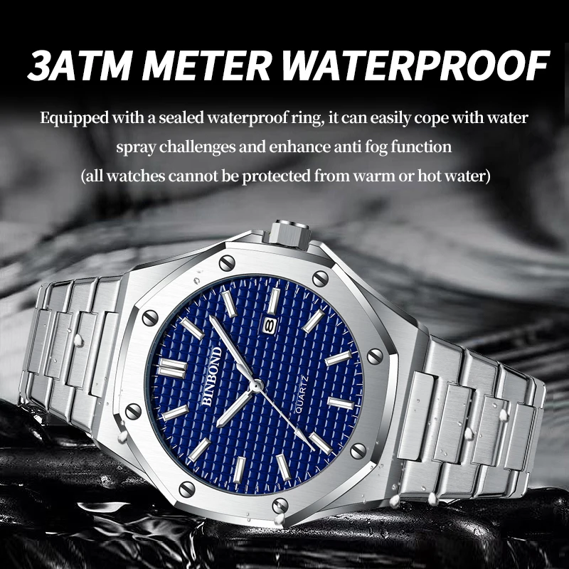 BINBOND Luxury Men Watch High Man Quality Quartz Wristwatch Waterproof Luminous Date Stainless Steel Men\'s Watches Casual Clock