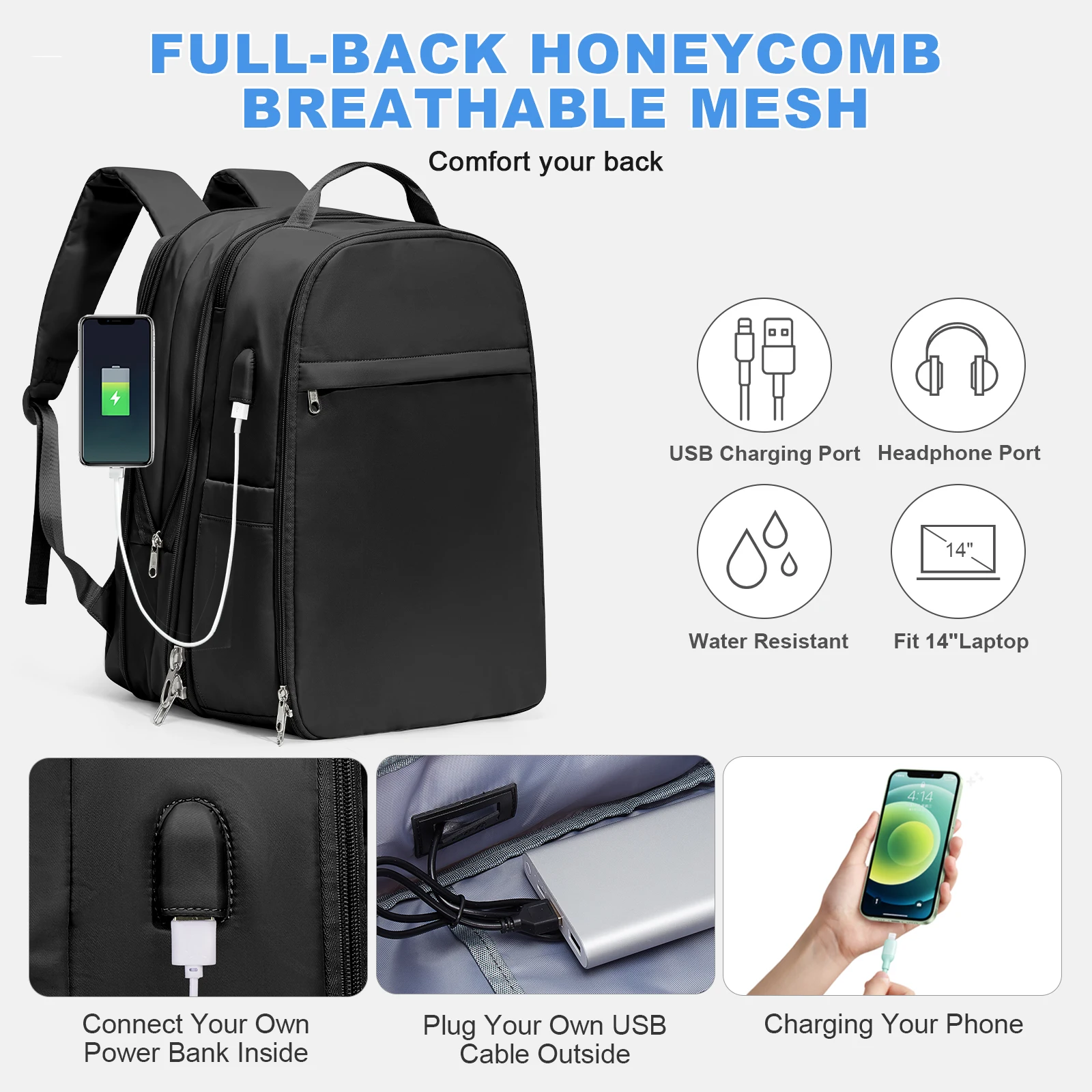 Laptop Backpack 15.6-inch, Airplane Travel Backpack Cabin Bag for Men, Expand Large Capacity Easyjet Cabin Bag 45x36x20 Backpack