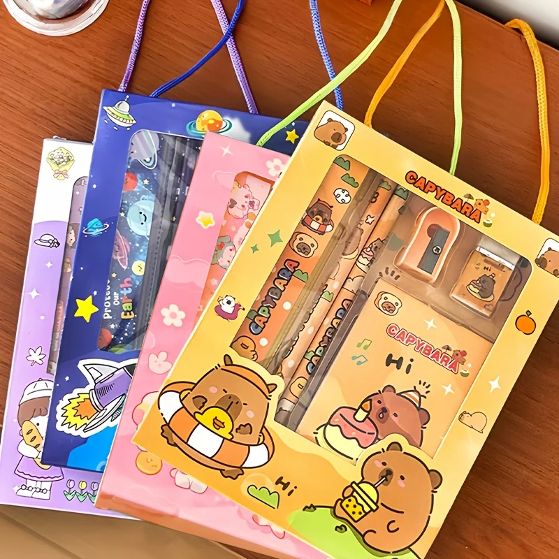 3-Piece Cartoon Stationery Set, Cute Stationery Items, Christmas/Birthday Gift, Includes Pen, Notebook, Eraser, Pencil Sharpener, and Ruler, Suitable for Office Supplies, Classroom Rewards